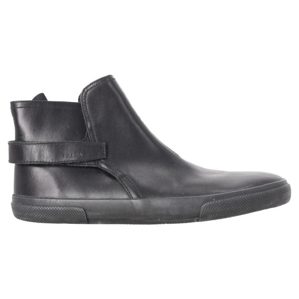 Prada Sport Velcro Strap Ankle Boots in Black Leather